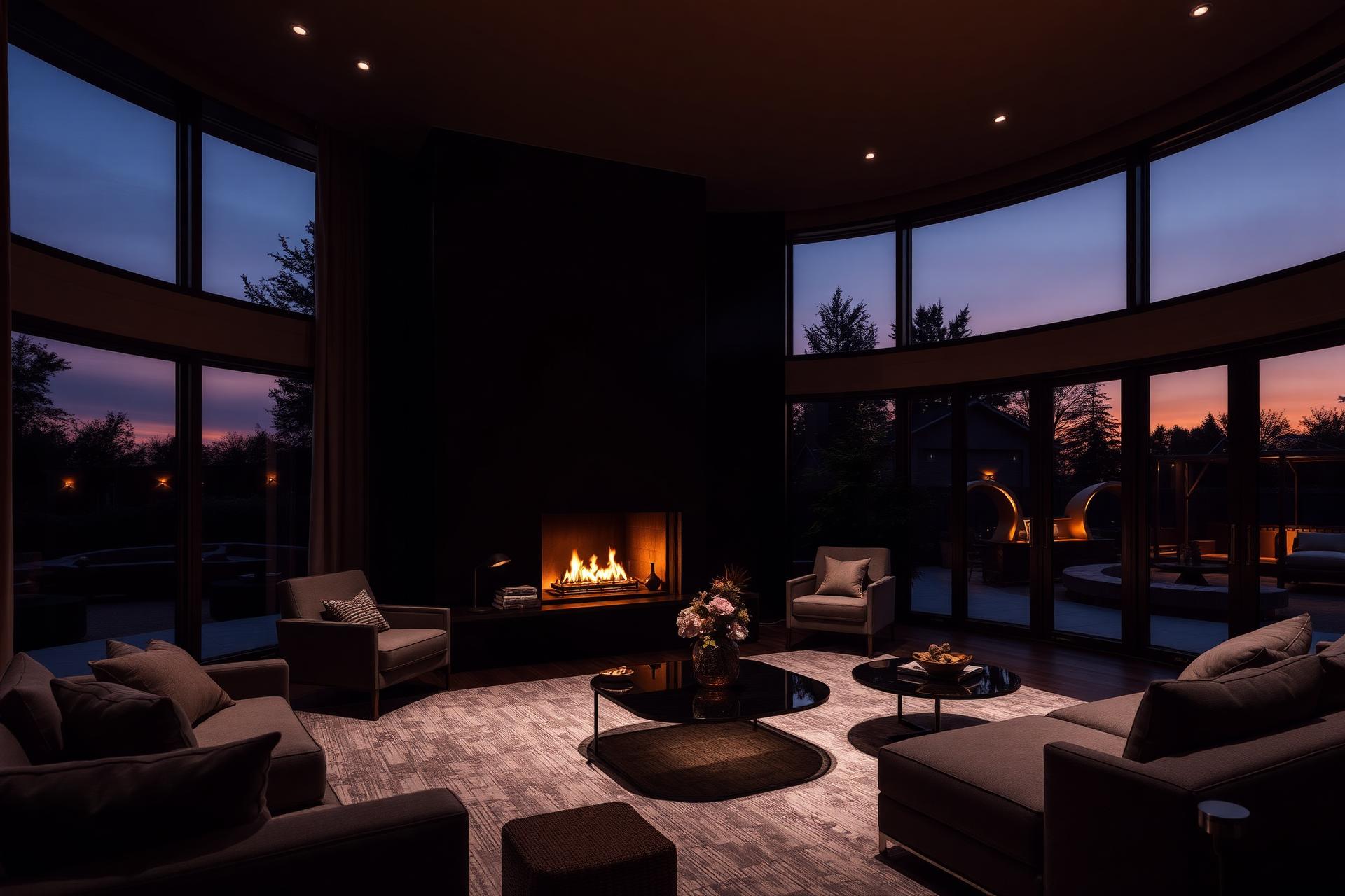 Luxury living room at dusk