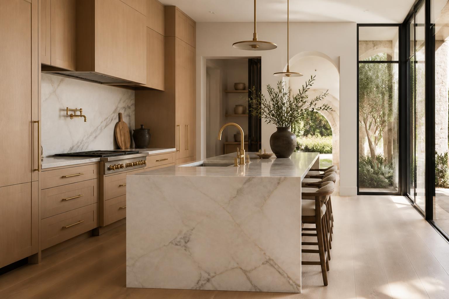 Luxury renovated kitchen with marble island